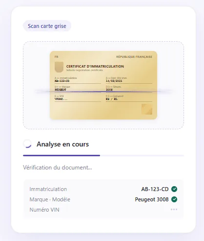 Dépôt de la carte grise, lue automatiquement